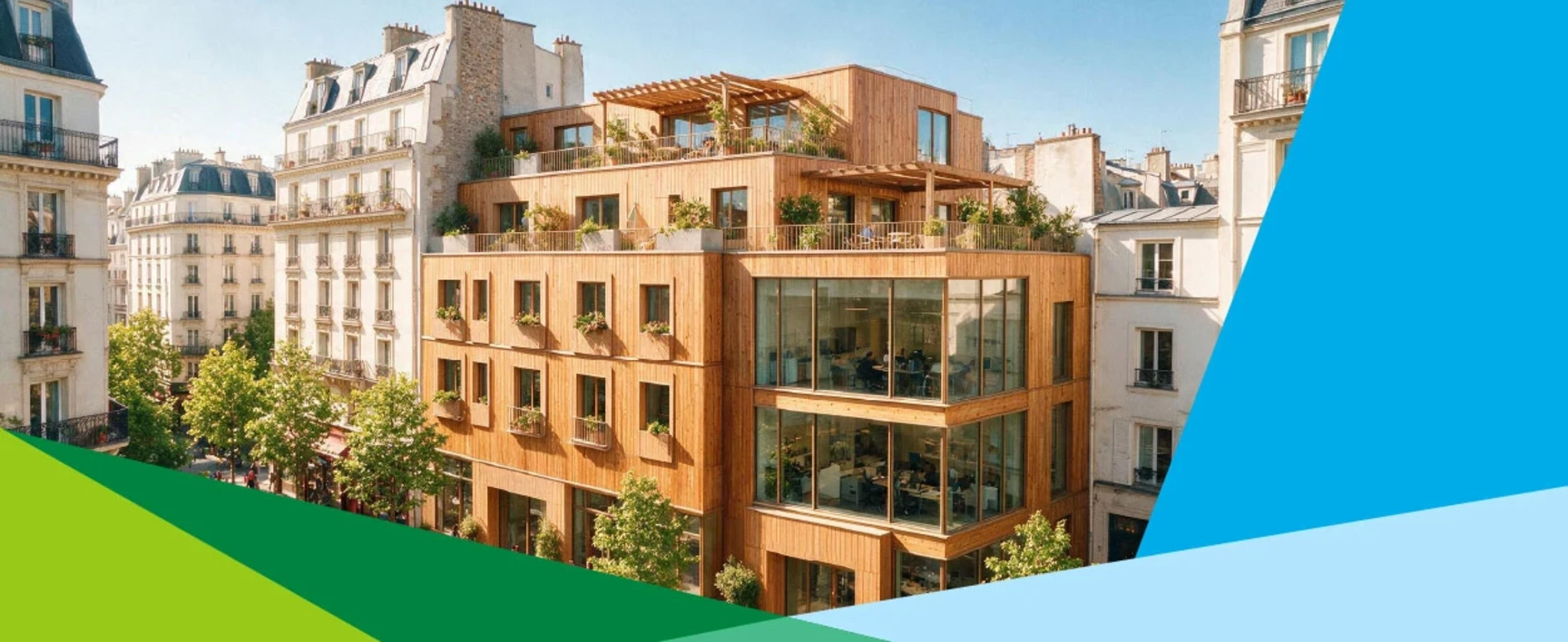 Immeuble mixte tertiaire et résidentiel avec une façade bois