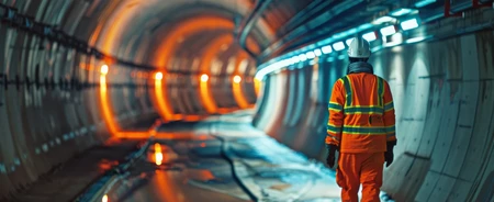 Image d'un technicien marchant dans un tunnel